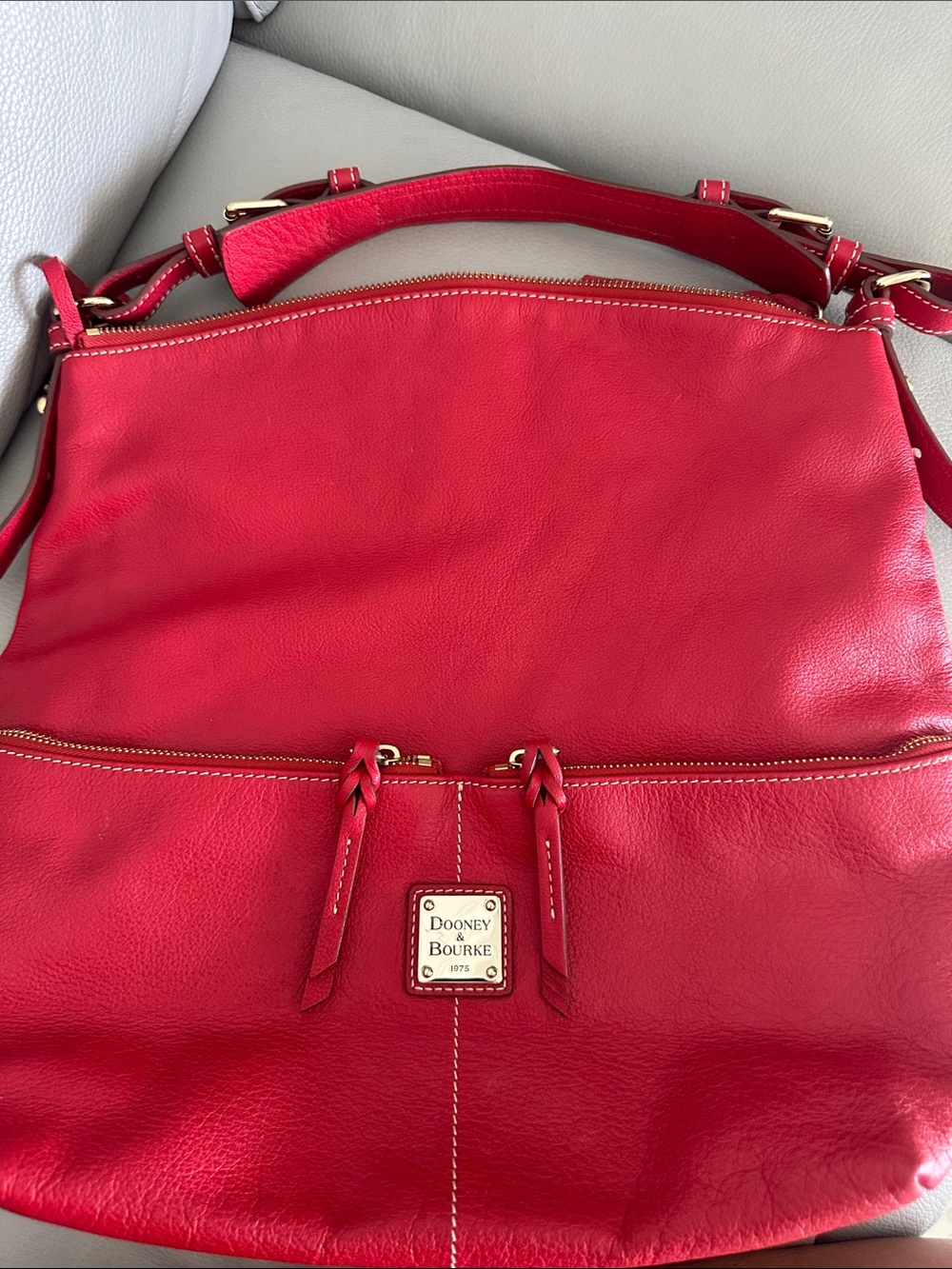 Dooney & Bourke Bright Red Leather Shoulder Bag with Gold Hardware